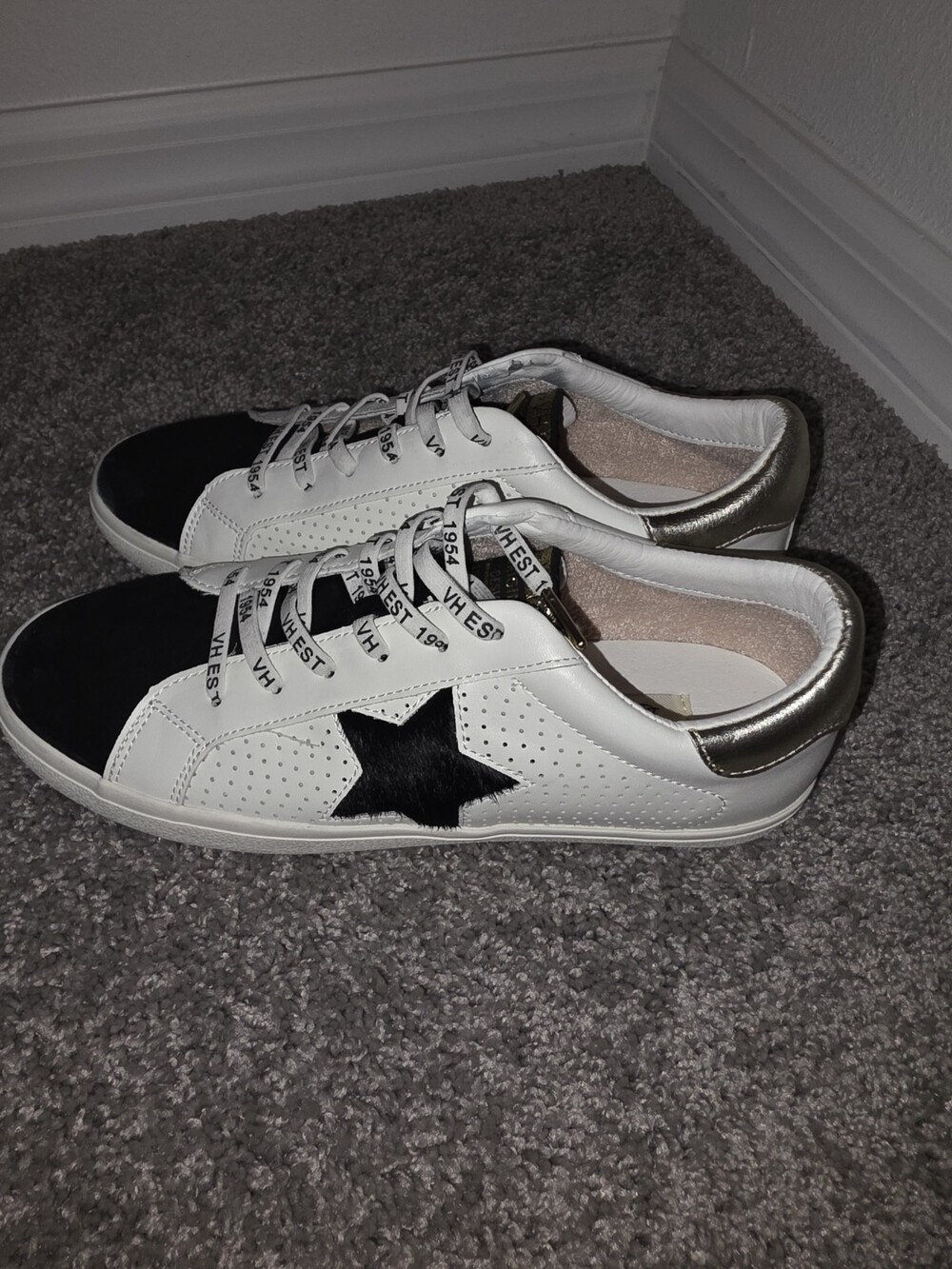 Vintage Havana Gadol Star Sneakers White Black Calf Hair Leather Size 11  euro